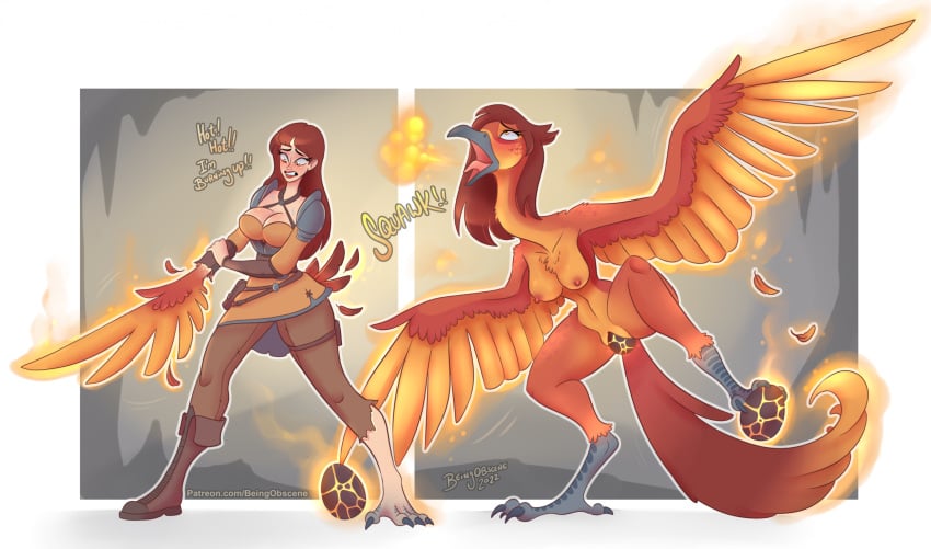 1girls 4_toes anisodactyl armor avian avian_feet beak beingobscene bird boots bottomwear breasts breath_powers clothed clothing egg egg_laying elemental_manipulation european_mythology feathered_wings feathers feet female female_only fire fire_breathing fire_manipulation fully_clothed genitals greek_mythology growth hi_res human long_neck mammal mythological_avian mythological_bird mythological_creature mythological_firebird mythology naked nipples non-mammal_breasts non-mammal_nipples nude open_mouth pants pauldron phoenix pussy red_body red_feathers red_hair semi-anthro solo species_transformation tail tail_feathers toes tongue tongue_out transformation winged_arms wings