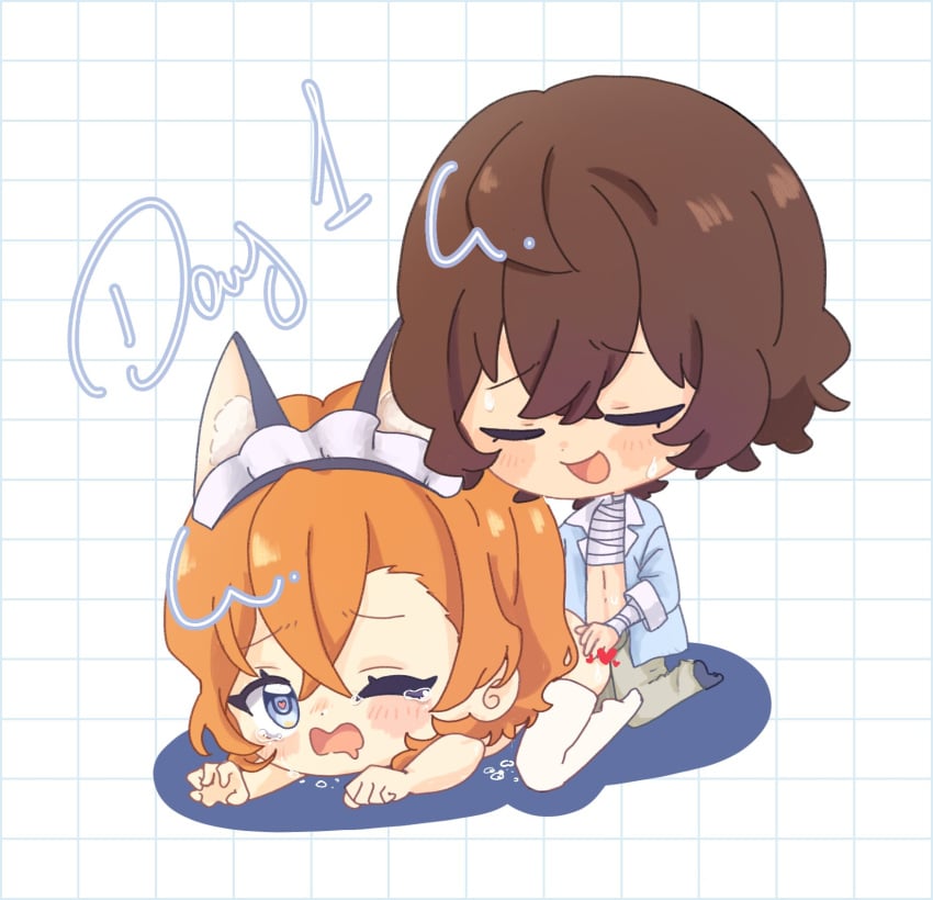 bsd bungo_stray_dogs bungou_stray_dogs chibi chibi_style chuuya_nakahara crying cumming dazai_osamu erotic_chibi maid soukoku tears