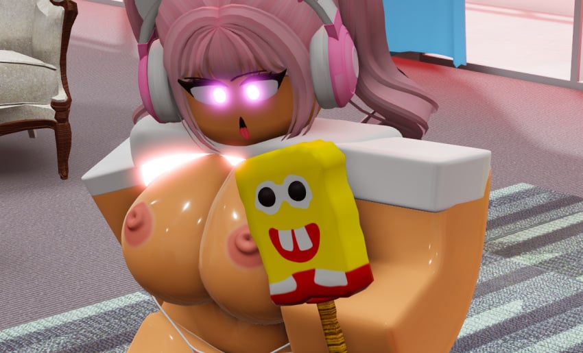 1girls 3d 3d_(artwork) big_ass big_breasts busty busty_female crop_top curvy_hips dark-skinned_female dark_skin egirl exposed_breasts eyebrows eyelashes gamer gamer_girl glowing_eyes headgear headphones no_bra no_pants panties pink_eyes pink_hair red_panties roblox robloxian spongebob_popsicle thick_thighs twintails vamprr34 voluptuous voluptuous_female wearing_underwear wide_hips