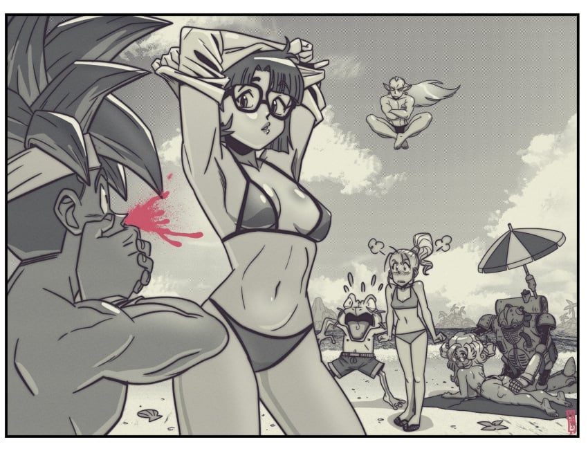 beach chrono_trigger jampolinski nosebleed swimsuit taking_clothes_off