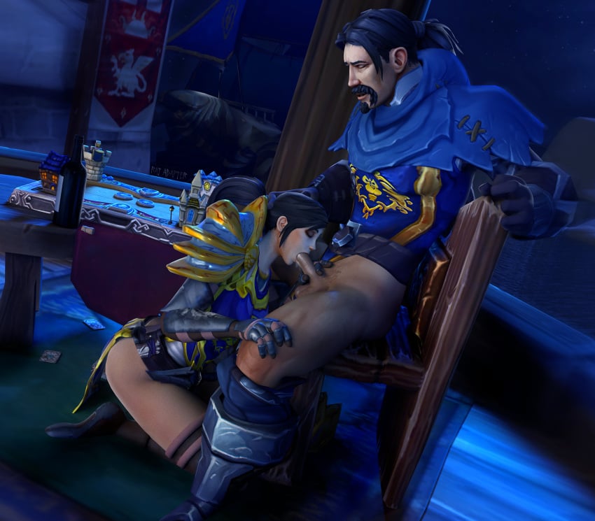 1boy 1girls 3d alliance_(warcraft) alliance_female alliance_symbol armor armored_female armored_gloves black_hair blowjob chair closed_eyes fellatio female female_soldier hearthstone human human_(warcraft) human_(world_of_warcraft) human_female moon night pleasured_face ratadapter romantic sea sensual shoulder_pads sitting soldier straight table warcraft world_of_warcraft