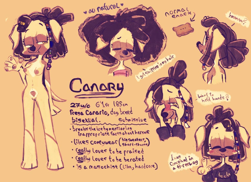 anthro breasts canaryprimary canine character_sheet furry nude nude_female outdated_version robyn_(canaryprimary) solo_female text