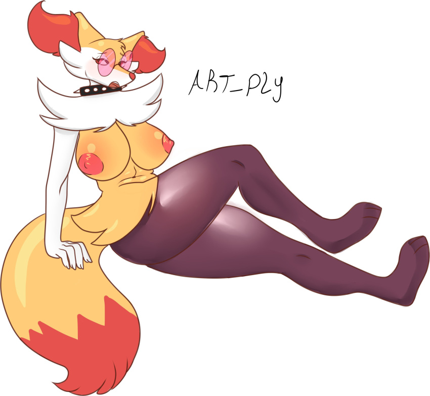 absurd_res anthro artply big_breasts braixen breasts female hi_res looking_at_viewer looking_pleasured nintendo nipples pokémon_(species) pokemon pokemon_(species) solo thick_thighs video_games