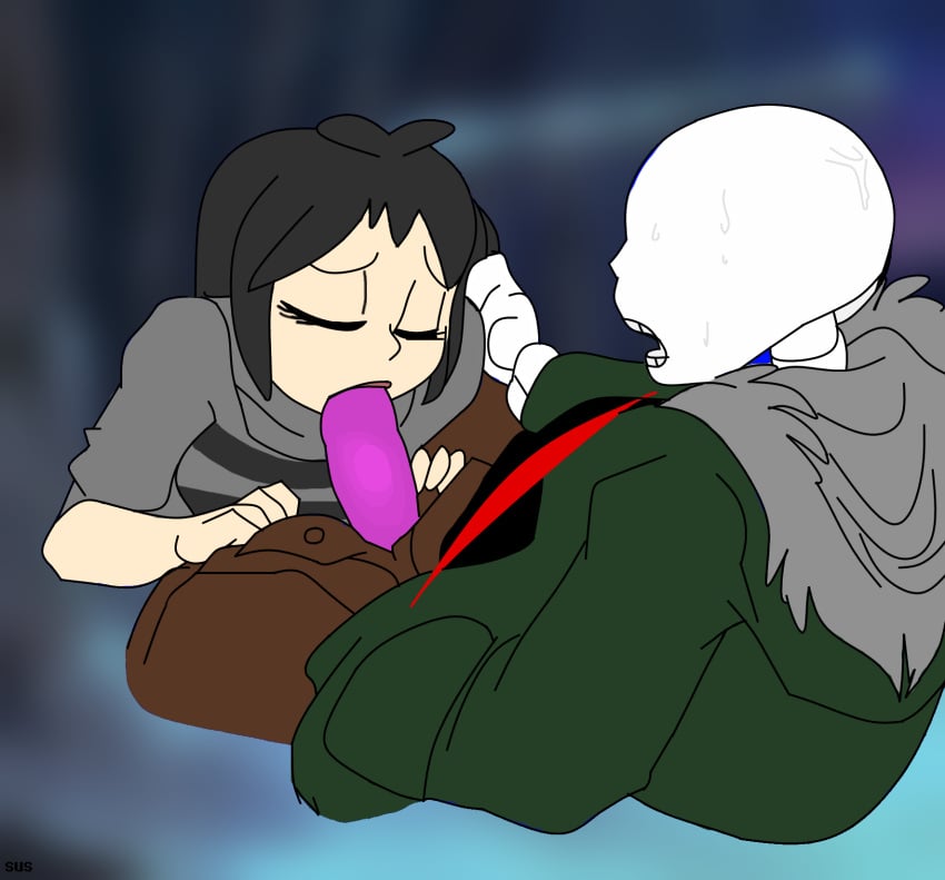 1boy 1boy1girl blowjob clothed clothing edited fellatio female insanity_tale kayla-na licking male oral rose sans sansscham traced undead undertale undertale_fanfiction