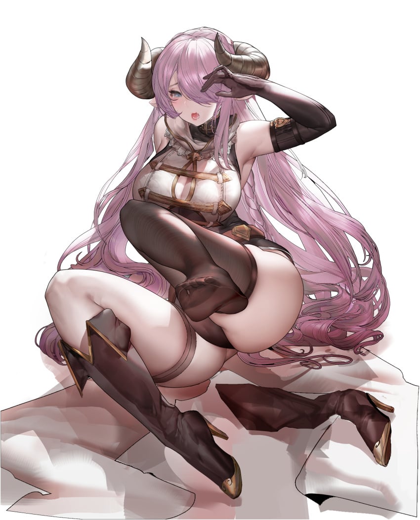 1girls big_breasts blue_eyes blush breasts granblue_fantasy horns narmaya_(granblue_fantasy) purple_eyes purple_hair thick_thighs thighhighs thighs xlxiaoluodiaofa