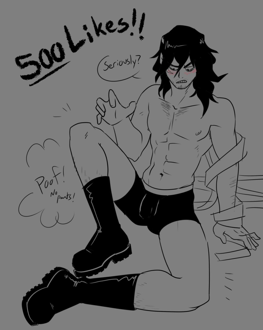 1boy male male_only my_hero_academia partially_undressed servojob shouta_aizawa solo_male tagme text