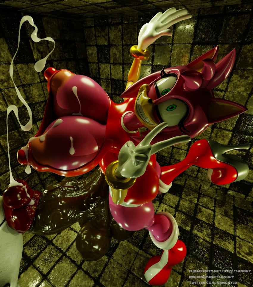 3d 3d_(artwork) amy_rose crazy_eyes crazy_smile cum ejaculation furry futa_only futanari huge_balls huge_cock sanory_(artist) sega sonic_(series)