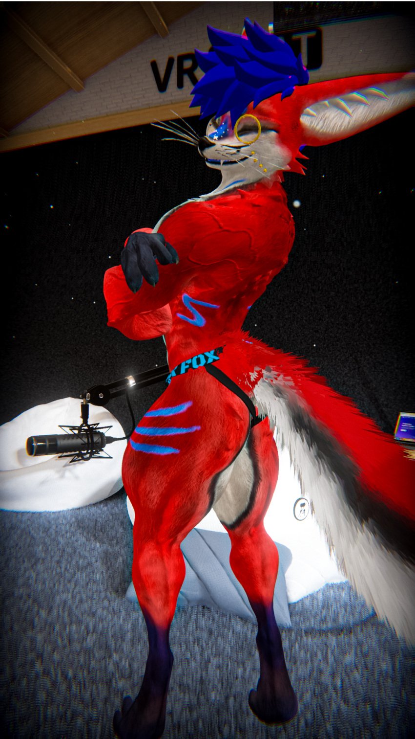 furry male muscular muscular_anthro muscular_male rain_jur red_fox red_fur white_belly white_fur