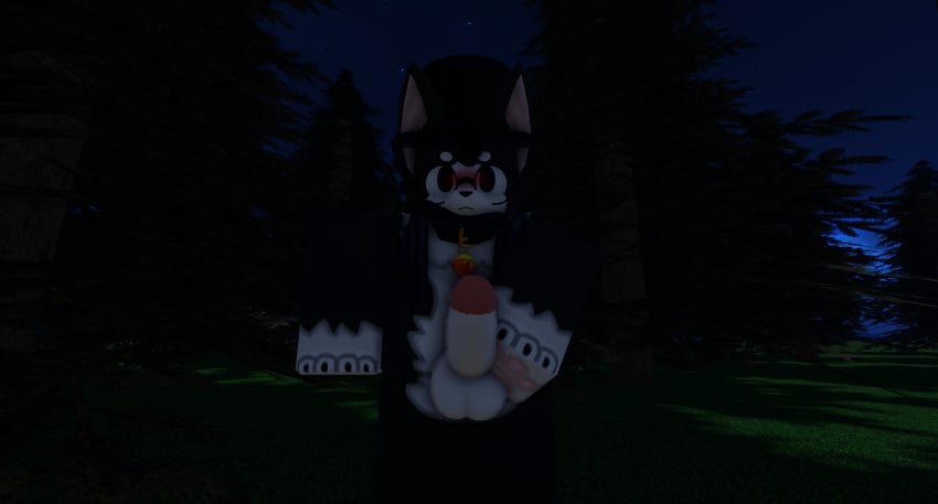 3d aged_up black_and_white_fur blush domestic_cat feline forest furry furry_only genitals kemono looking_at_viewer mammal masturbating maxy_(sillymaxy) outside penis roblox roblox_avatar roblox_studio robloxian solo tagme touching_penis