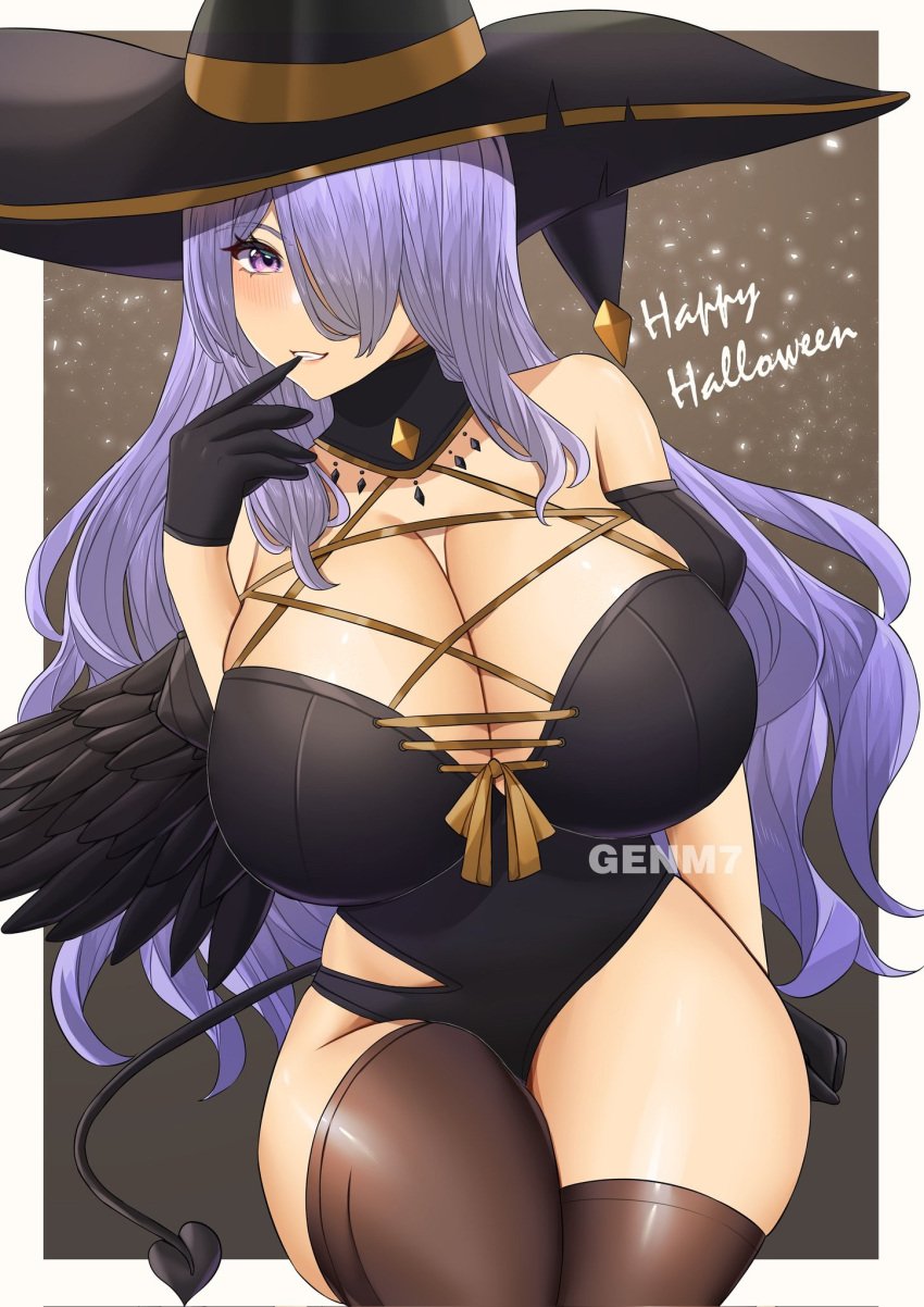 big_breasts breasts camilla_(fire_emblem) costume curvy fire_emblem fire_emblem_fates genm7 hair_over_one_eye halloween nintendo purple_hair thick thighhighs witch witch_costume witch_hat