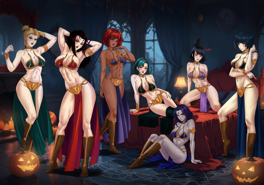 6+girls 7girls amenoosa bed bedroom belly_dancer belly_dancer_outfit big_breasts black_hair blonde_hair blue_hair boomerang_(tv_network) boots breasts cartoon_network cosplay crossover curvy_female danny_phantom dark-skinned_female dark_skin dc dc_comics dusk_(hex_girls) eastern_and_western_character female female_only femsub goth_girl grey_skin gwen_(tdi) halloween_theme harem harem_girl harem_outfit hex_girls huge_breasts large_breasts looking_at_viewer luna_(hex_girls) megami_tensei multiple_girls nickelodeon nicktoons night_sky on_bed persona persona_5 purple_hair raven_(dc) red_hair sam_manson scantily_clad scooby-doo showing_off_ass sitting_on_bed slave slave_bikini slave_collar slave_leia_(cosplay) slave_outfit slavegirl star_wars submissive_female tae_takemi take_your_pick teen_titans teletoon thick_ass thick_thighs thorn_(hex_girls) total_drama_island twintails warner_brothers