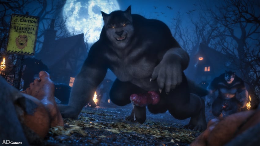 abs absurd_res ad-games animal_genitalia animal_penis anthro balls big_balls big_dom_small_sub big_muscles big_pecs big_penis black_body black_fur canid canine canine_genitalia canine_penis canis dominant dominant_anthro dominant_male erection fangs full_moon fur genitals glowing glowing_eyes group halloween hi_res holidays human human_on_anthro imminent_rape imminent_sex interspecies larger_anthro larger_male male male/male mammal moon muscular muscular_anthro muscular_human muscular_male mythological_canine mythological_creature mythology night nude pecs penis size_difference smaller_human smaller_male submissive submissive_human submissive_male teeth werecanid werecanine werecreature werewolf wolf