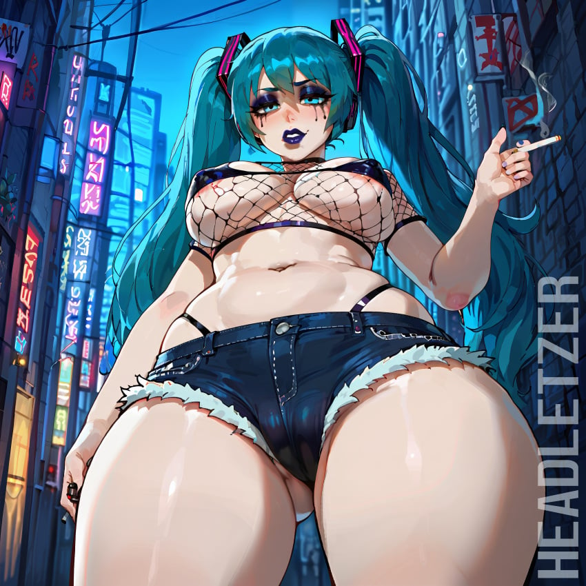 ai_generated city goth goth_girl goth_makeup hatsune_miku headletzer night street tagme vocaloid