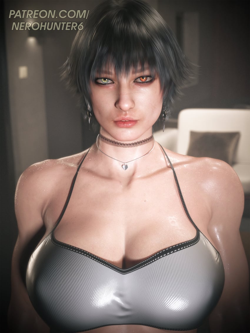 1girls 3d 3d_(artwork) big_breasts black_hair black_hair_female breasts bust_portrait capcom clothed clothed_female devil_may_cry female female_focus female_only heterochromia lady_(devil_may_cry) light-skinned_female light_skin nerohunter6 short_hair solo solo_female solo_focus