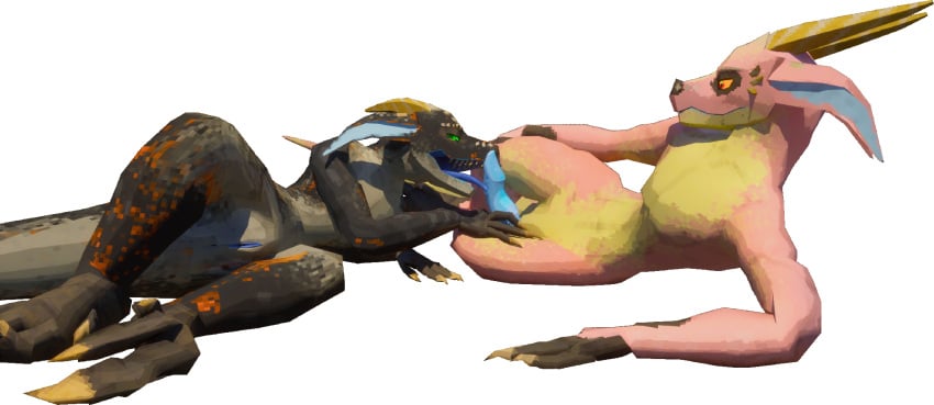 3d anthro claws digital_media_(artwork) duo erection female gavit genitals hi_res horn kobold kobold_dellarte licking low_poly male male/female nude open_mouth oral penile penis penis_lick pussy reptile scales scalie sex tail teeth tongue tongue_out transparent_background