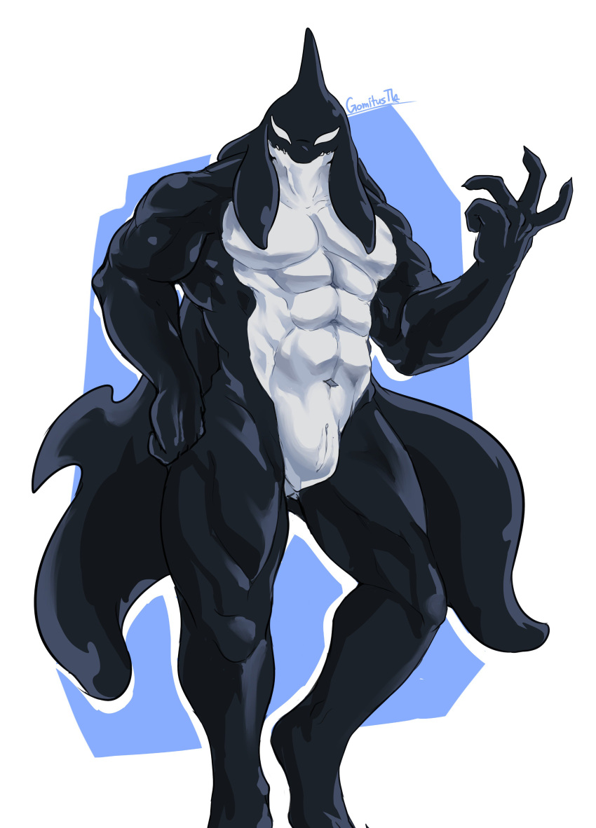 abs absurd_res animal_genitalia biceps black_body black_skin bulge cetacean delphinoid gang_orca genital_slit genitals gomitus77 hi_res looking_at_viewer male male_only mammal marine muscular muscular_male my_hero_academia nude oceanic_dolphin orca pecs quads sakamata_kuugo simple_background slit solo toothed_whale triceps white_background white_body white_skin