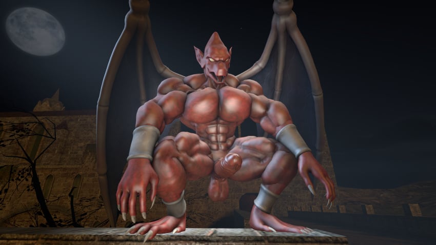 barazoku buff capcom castle crouching demon dick firebrand gargoyle ghosts_'n_goblins gothic hard_cock male_only moon muscle muscular_male naked nude penis red_arremer red_penis sam1377 sfm sitting watching wings