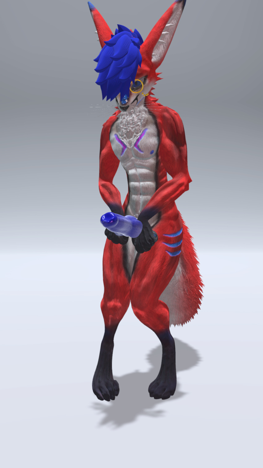 canine_penis male muscular muscular_anthro muscular_male nipples penis rain_jur red_fox red_fur white_belly white_fur