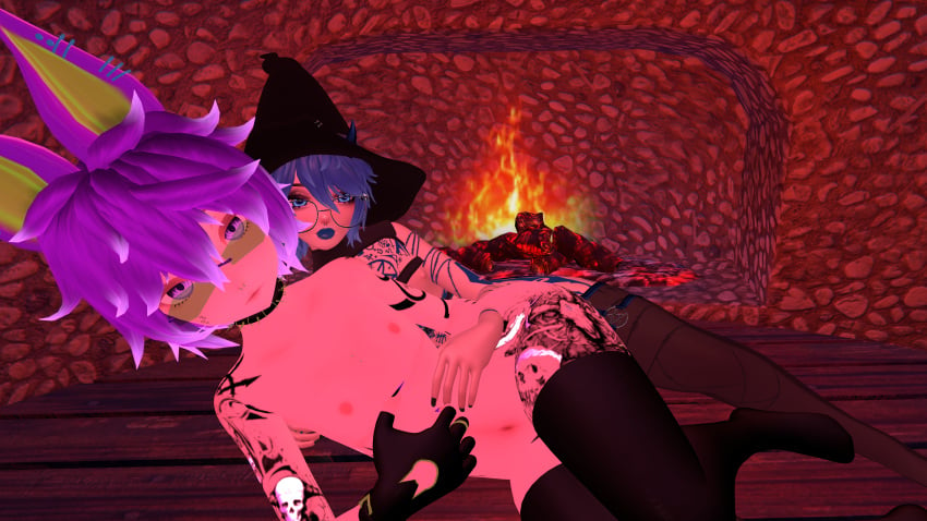 2femboys 3d_model anal anal_sex animal_ears bat blue_eyes blue_hair blueysenpai femboy femboy_on_femboy femboydom halloween milk naked naked_male purple_hair virtual_reality vr vrchat vrchat_avatar witch