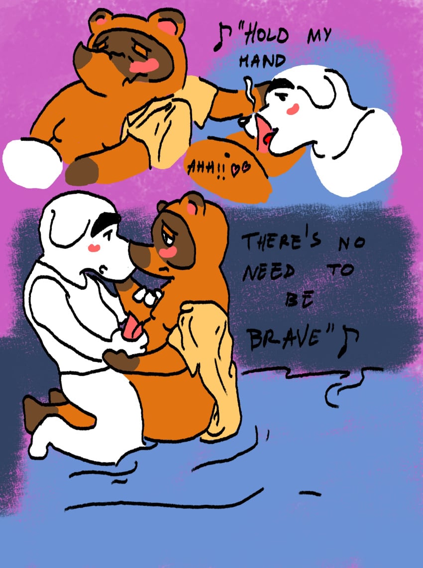 absurd_res animal_crossing anthro blush bodily_fluids canid canine canis comic cum domestic_dog duo ejaculation english_text fellatio frottage genital_fluids hi_res k.k._slider male male/male mammal mandarinaks masturbation music mutual_masturbation nintendo oral orgasm_face penile penile_masturbation raccoon_dog sex tanuki text tom_nook_(animal_crossing)