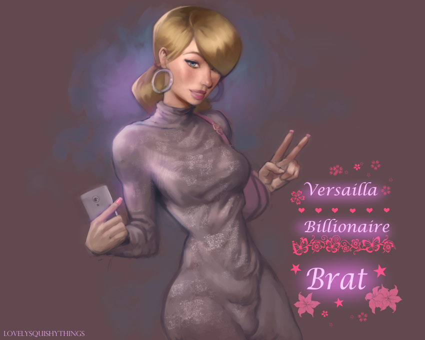 1futa blonde_hair blue_eyes bulge clothed clothing fully_clothed futa_only futanari human light_skin lovelysquishythings pale_skin paris_hilton small_penis solo standing