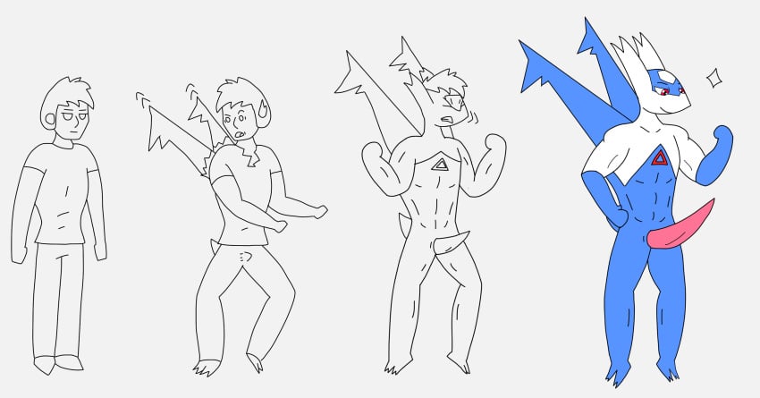 absurd_res anthro clothing erection erection_under_clothing generation_3_pokemon hi_res human humanoid latios legendary_pokemon male mammal muscular muscular_anthro muscular_male nintendo pokemon pokemon_(species) solo species_transformation t_m_f_w tagme transformation transformation_sequence