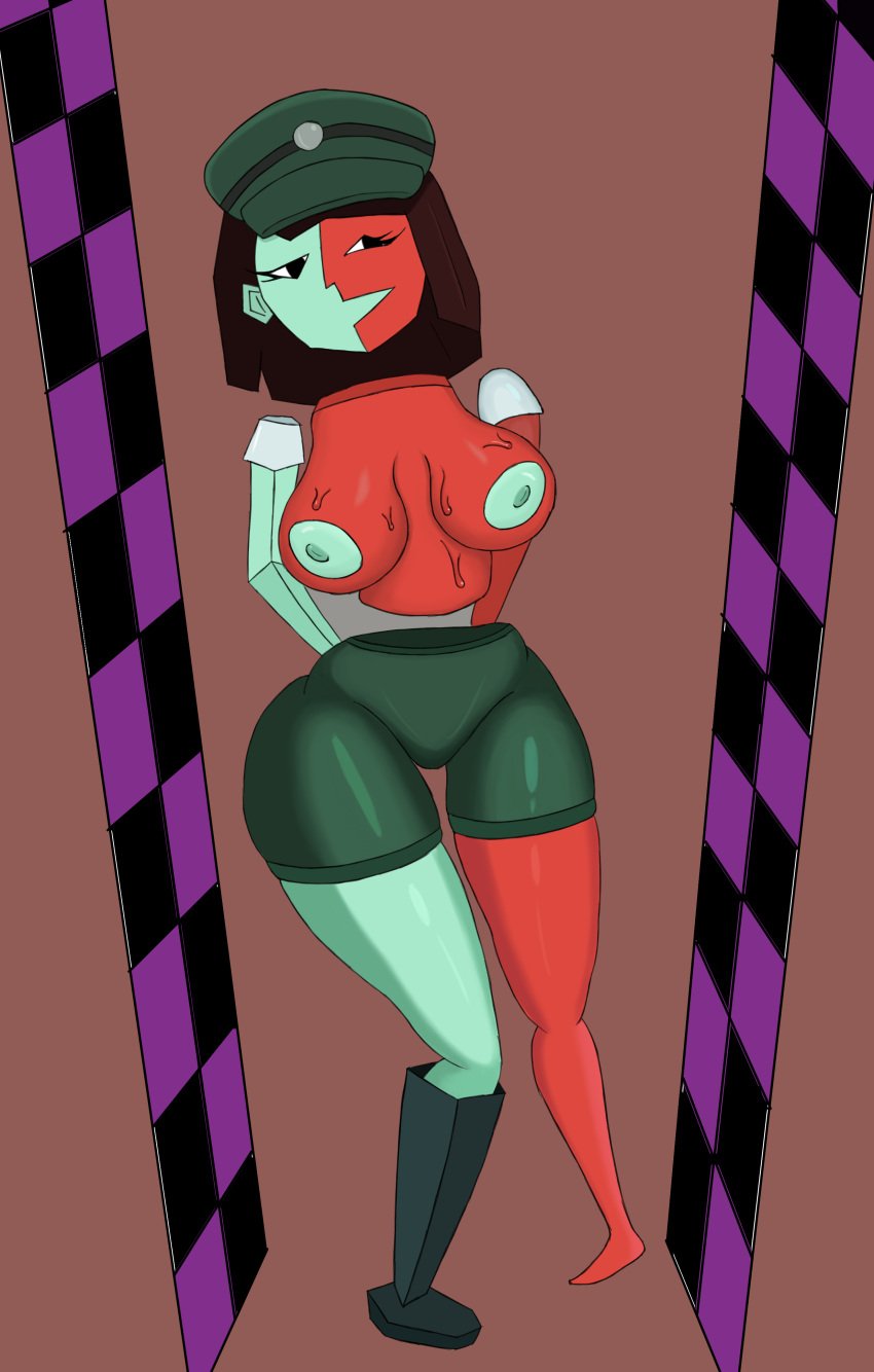 1girls big_breasts clothing colored_skin dream_bbq ena ena_(dream_bbq) ena_(series) female female_only hat huge_thighs joel_g no_background sweat sweatdrop thick_thighs wide_hips