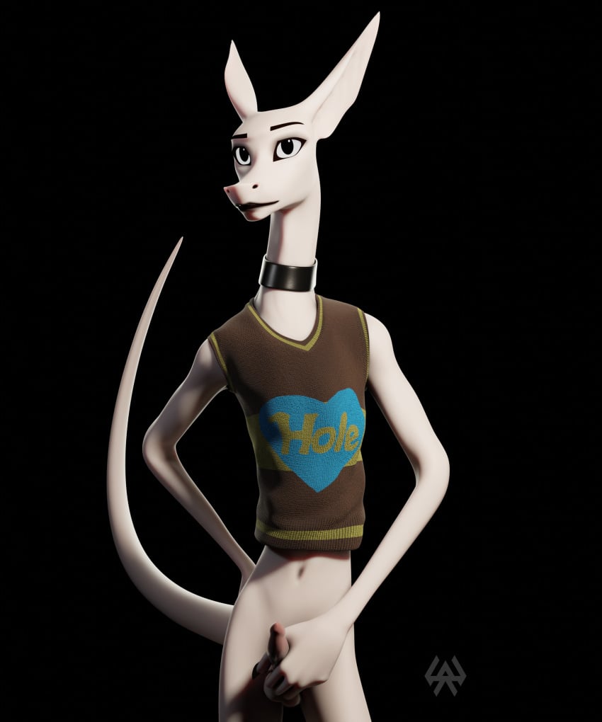3d absurd_res animal_genitalia anthro balls black_lips clothing collar digital_media_(artwork) erection genitals grin hairless hi_res holding_penis lips long_tail male male/male nude pale_skin penis pointy_ears pointy_nose saz sazemek sheath silek slim slutty_face smile smooth_skin solo sweater tail topwear white_body