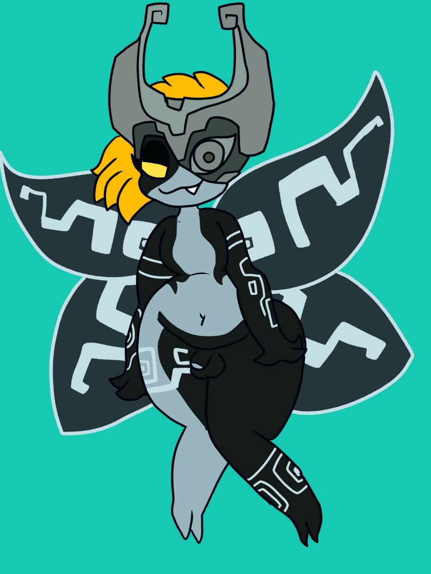 absurd_res alien black_body black_skin blonde_hair chibitay clothing cosplay fairy femboy grey_body grey_skin hair headgear headwear hi_res markings midna nemuina nintendo pesky_dust the_legend_of_zelda twilight_princess wings yellow_eyes