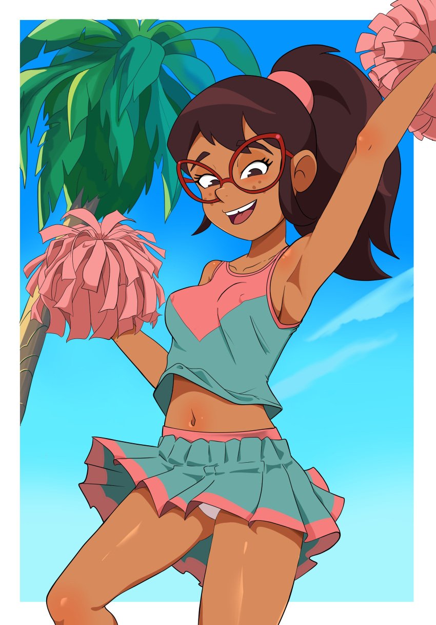 alpaca_nsfw big_breasts big_thighs big_titties breasts brown_hair brown_skin cheerleader cheerleader_outfit cheerleader_uniform clothing disney disney_channel disney_xd glasses hailey&#039;s_on_it! hailey_banks long ponytail