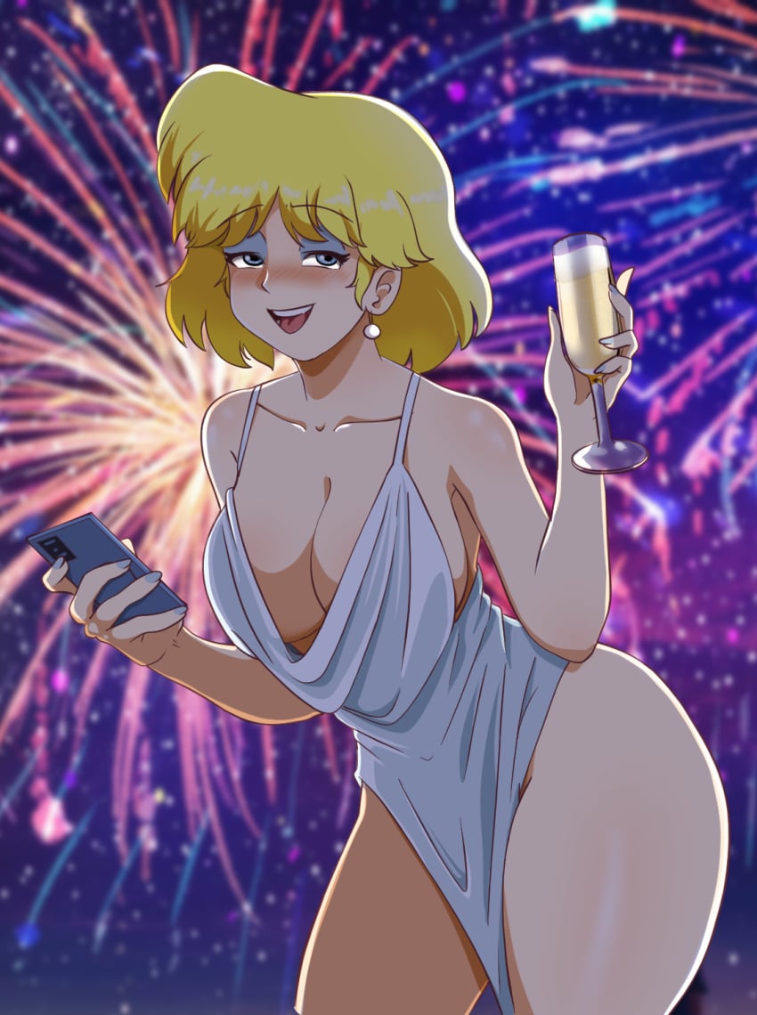 alpaca_nsfw big_breasts big_butt big_thighs big_titties blue_eyes breasts clothing curvaceous curvaceous_female curvaceous_figure curvy curvy_figure curvy_hips looking_at_viewer lori_loud nickelodeon rubber short_hair the_loud_house yellow_hair