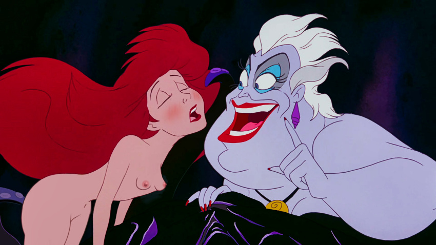 ariel blue_eyes disney merfolk mermaid mermaid_tail nipple nipples pale_skin pink_nipples red_hair sexually_suggestive skinny skinny_waist small_breasts the_little_mermaid thin_waist tiny_breasts tiny_waist ursula ursula_(the_little_mermaid)