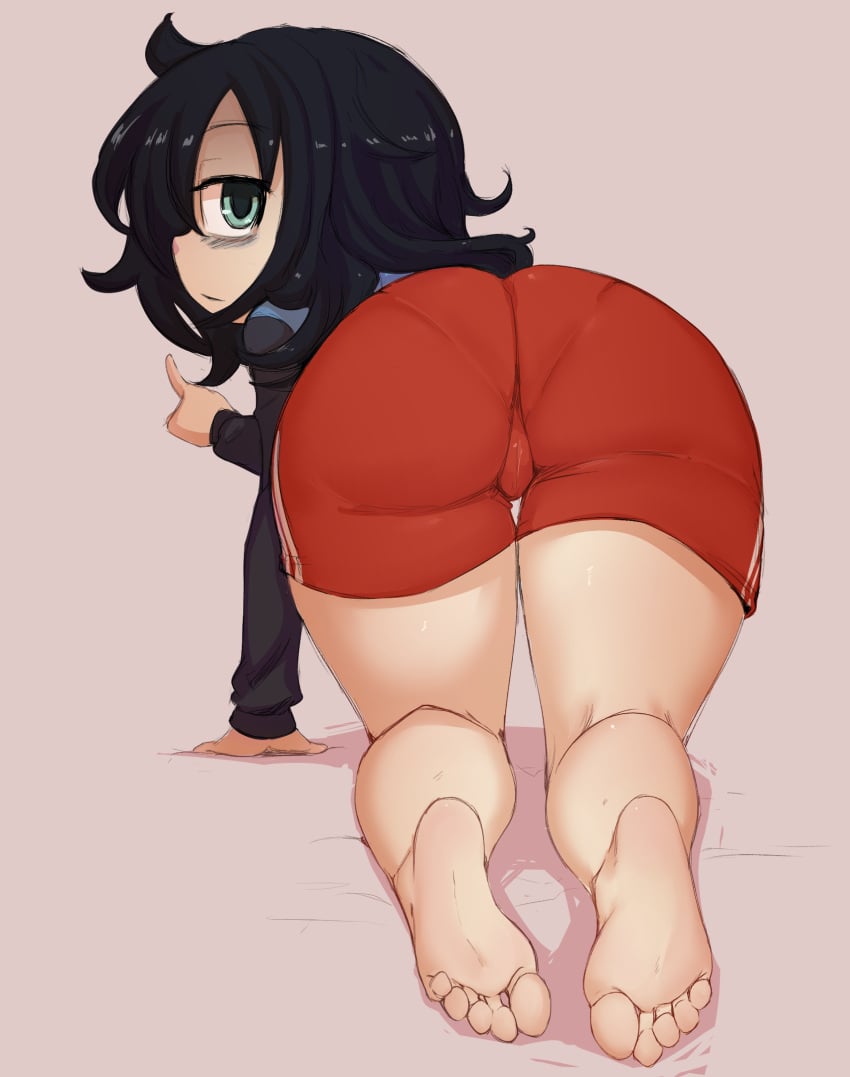 1girls 2021 all_fours ass bags_under_eyes bard-bot barefoot big_ass big_butt black_hair digital_art eyebrows_visible_through_hair feet female gym_shorts kuroki_tomoko large_ass long_hair looking_at_viewer looking_back looking_back_at_viewer rear_view shiny_hair shiny_legs shiny_skin short_hair shorts sketch solo solo_female thick_ass thick_thighs thighs tight_clothing two_tone_clothing watashi_ga_motenai_no_wa_dou_kangaetemo_omaera_ga_warui!