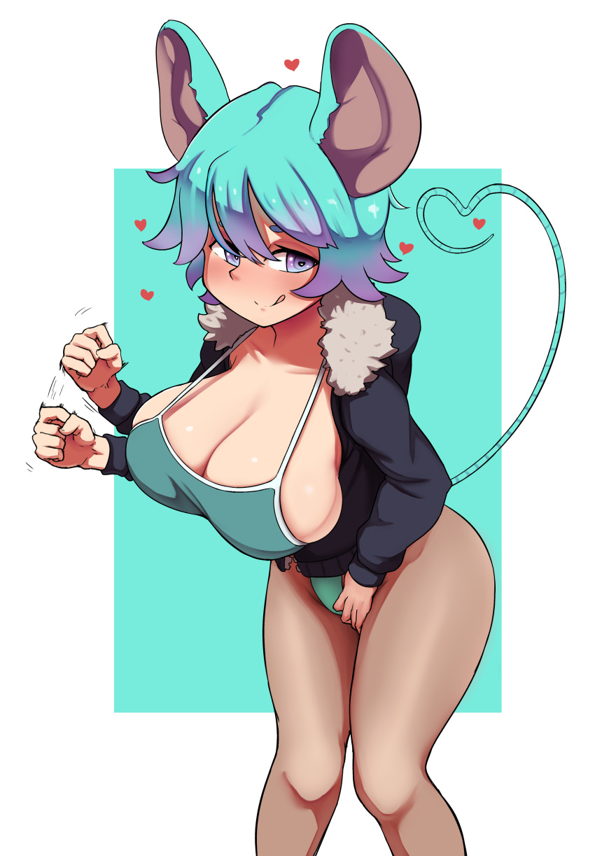 absurd_res animal_humanoid big_breasts blue_hair breasts cleavage clothed clothing female gesture hair handjob_gesture heart heart-shaped_tail hi_res humanoid licking licking_lips licking_own_lips mammal mammal_humanoid masturbation mouse_humanoid murid murid_humanoid murine murine_humanoid rodent rodent_humanoid sakanadaze self_lick sexually_suggestive solo suggestive suggestive_gesture tongue tongue_out vaginal_masturbation vaginal_penetration