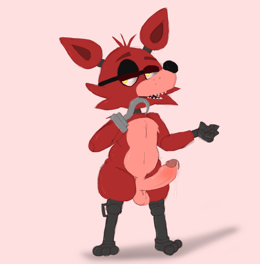 2021 3_toes 4_fingers absurd_res animatronic anthro balls big_penis bodily_fluids canid canine erection eye_patch eyebrows eyewear feet fingers five_nights_at_freddy's fox foxy_(fnaf) fuzefurry genital_fluids genitals half-closed_eyes hi_res hook hook_hand machine male male_only mammal narrowed_eyes open_mouth penis precum raised_eyebrow robot shadow simple_background solo toes video_games