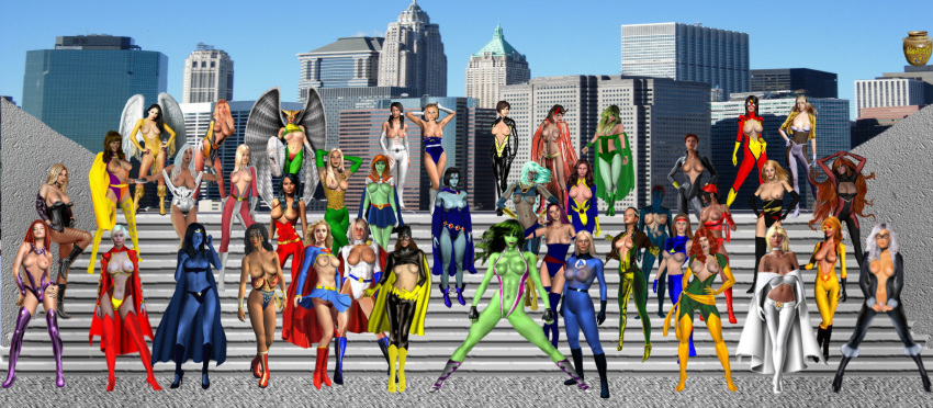 3d 3d_(artwork) 41girls 6+girls alien andromeda_(dc) anna_marie aqua_hair aquagirl avengers batgirl black_canary black_cat_(marvel) black_hair black_widow_(marvel) blonde_hair blue_skin breasts brown_hair brunette cape carol_danvers crossover crystal_(inhumans) daredevil_(series) dark_skin dawnstar dazzler dc dc_comics donna_troy dream_girl elektra_natchios emma_frost fantastic_four felicia_hardy female female_only firestar full_body green_arrow_(series) green_hair green_skin hawkgirl hulk_(series) human inhumans invisible_woman janet_van_dyne jean_grey jessica_drew justice_league kara_danvers kara_zor-el kara_zor-l karen_starr kitty_pryde koriand'r lady_blackhawk legion_of_superheroes marvel marvel_comics mask medusa_(inhumans) miss_martian ms._marvel ms._marvel_(carol_danvers) multiple_girls mystique natasha_romanoff native_american orange_hair ororo_munroe pale_skin phantom_girl phoenix_(x-men) polaris power_girl princess_projectra psylocke purple_hair raven_(dc) red_hair rogue_(x-men) saturn_girl scarlet_witch shadow_lass shadowcat she-hulk spider-man_(series) spider-woman starfire stockings storm_(x-men) straight_hair sue_storm supergirl superheroine teen_titans triplicate_girl unknown_artist wanda_maximoff wasp_(marvel) white_hair wings wonder_girl wonder_woman wonder_woman_(series) x-men