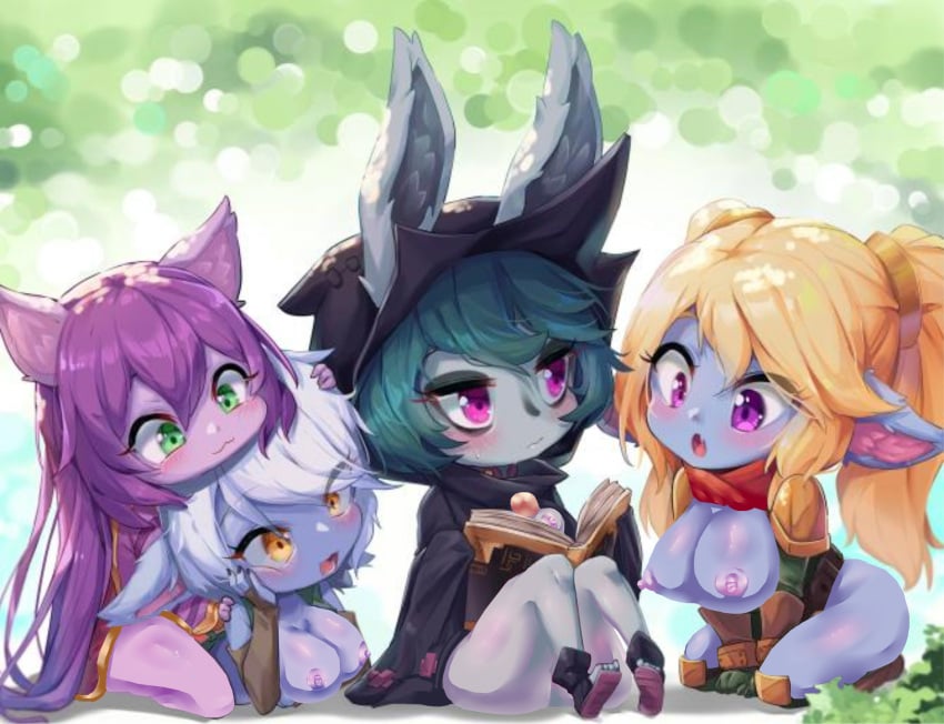 4girls artist_name breasts draw drawing edit fantasy female league_of_legends lulu_the_fae_sorceress multiple_girls nihilishn poppy shortstack tristana vex_(league_of_legends) video_games yordle