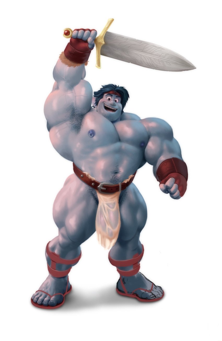 5_fingers 5_toes abs absurd_res accessory anthro armpit_hair balls barley_lightfoot beard belt biceps big_balls big_muscles big_penis blue_body blue_hair blue_skin body_hair bottomwear brown_eyes clothing detailed disney elf facial_hair feet fingernails fingers footwear genitals glistening glistening_body hair hairy happy_trail headband hi_res holding_object holding_weapon huge_balls huge_cock huge_muscles huge_thighs humanoid humanoid_genitalia humanoid_penis humanoid_pointy_ears loincloth loincloth_only male male_only melee_weapon muscular muscular_anthro muscular_male muscular_thighs nails navel nipple_piercing nipples not_furry onward_(2020) open_mouth open_smile pecs penis piercing pixar pubes quads raised_weapon sandals shoegaze. simple_background smile solo solo_male standing sword teeth thick_thighs toenails toes translucent translucent_clothing vein veiny_muscles weapon