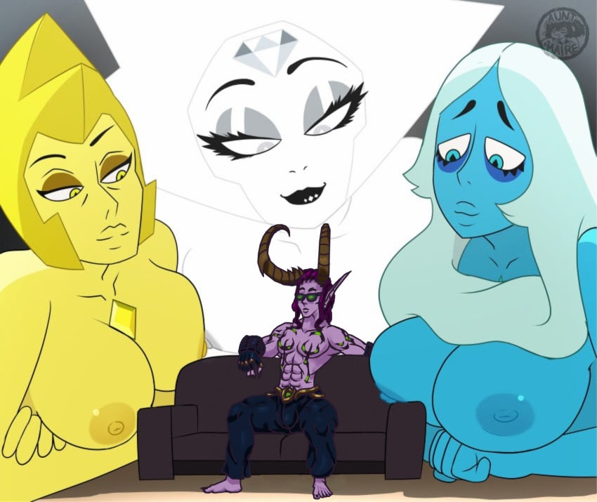 1boy 3girls blue_diamond_(steven_universe) demon_hunter diamond_authority diamonds draw drawing edit elf female gem gem_(species) giantess horns male night_elf nihilishn oc self_insert size_difference steven_universe warcraft white_diamond_(steven_universe) yellow_diamond_(steven_universe)