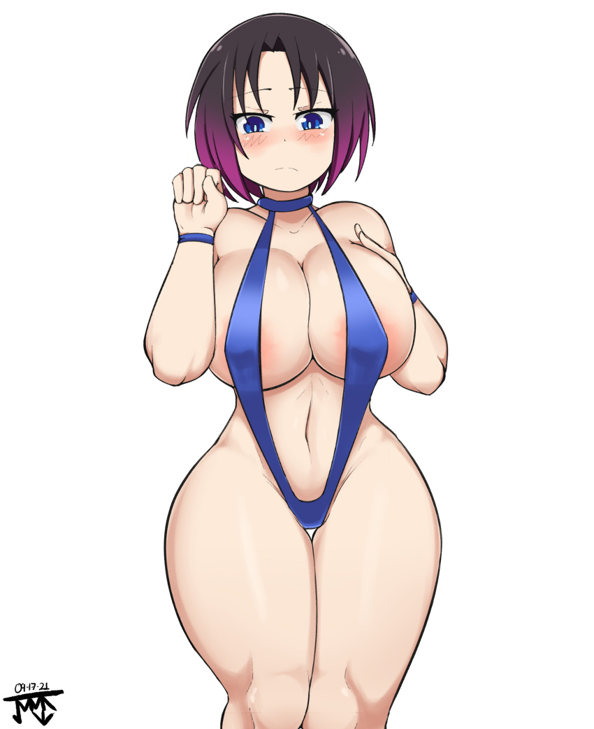 1girls big_breasts blue_eyes breasts elma_(dragon_maid) female high_resolution huge_breasts jmvmaa large_breasts miss_kobayashi's_dragon_maid purple_hair sling_bikini solo standing swimsuit thick_thighs thighs two_tone_hair white_background wide_hips