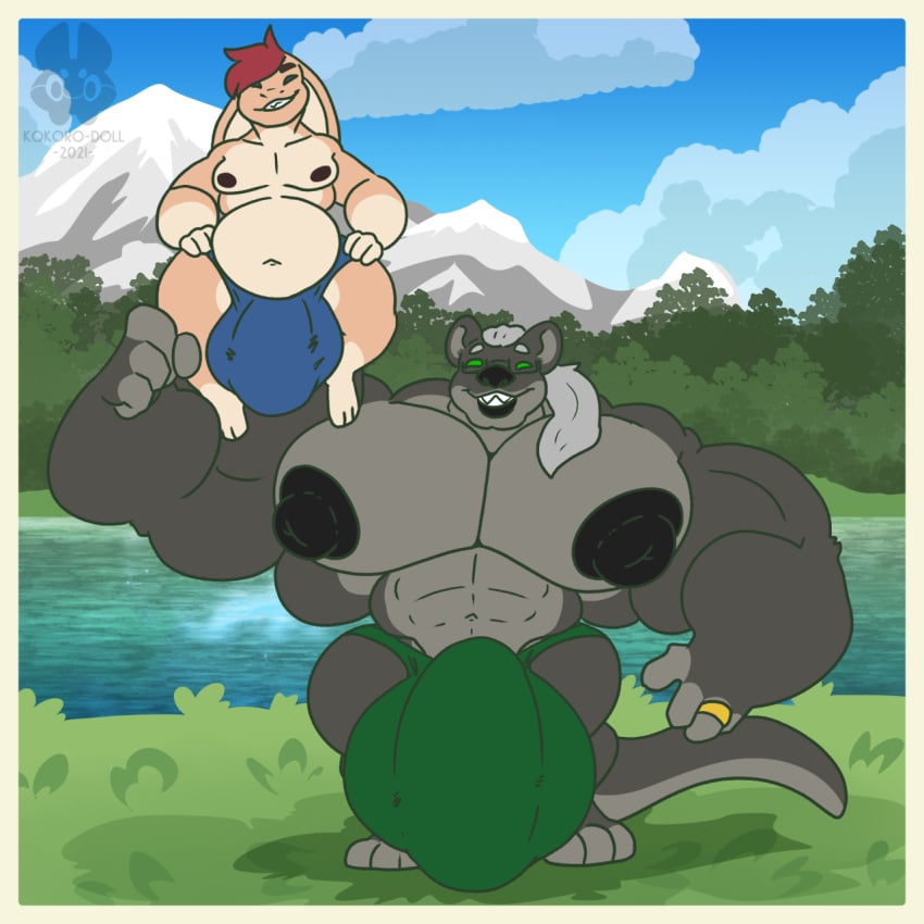 1:1 2021 3_toes 4_fingers anthro balls big_balls big_bulge big_muscles big_pecs big_penis black_nipples border bulge clayton_(quantum89) closed_eyes clothed clothing cloud day duo feet finger_rign fingers fist flexing forest front_view fur genitals grass green_eyes grey_body grey_fur grey_hair grin hair hand_on_hip hi_res huge_balls huge_bulge huge_cock huge_muscles huge_nipples huge_pecs hyper hyper_balls hyper_bulge hyper_genitalia hyper_muscles hyper_pecs hyper_penis julian_(nexxus13) kokoro-doll lagomorph lake leporid lifting_another lutrine male mammal mountain muscular mustelid navel nipples pecs penis plant ponytail rabbit red_hair sharp_teeth size_difference sky slightly_chubby smile standing teeth toes tree underwear underwear_only yellow_body yellow_border yellow_fur