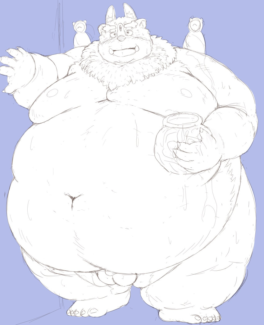 2021 anthro balls belly big_belly blush doguma-sin genitals hi_res humanoid_hands kemono male moobs morbidly_obese morbidly_obese_male navel nipples obese obese_male overweight overweight_male penis small_penis solo tokyo_afterschool_summoners tsathoggua video_games