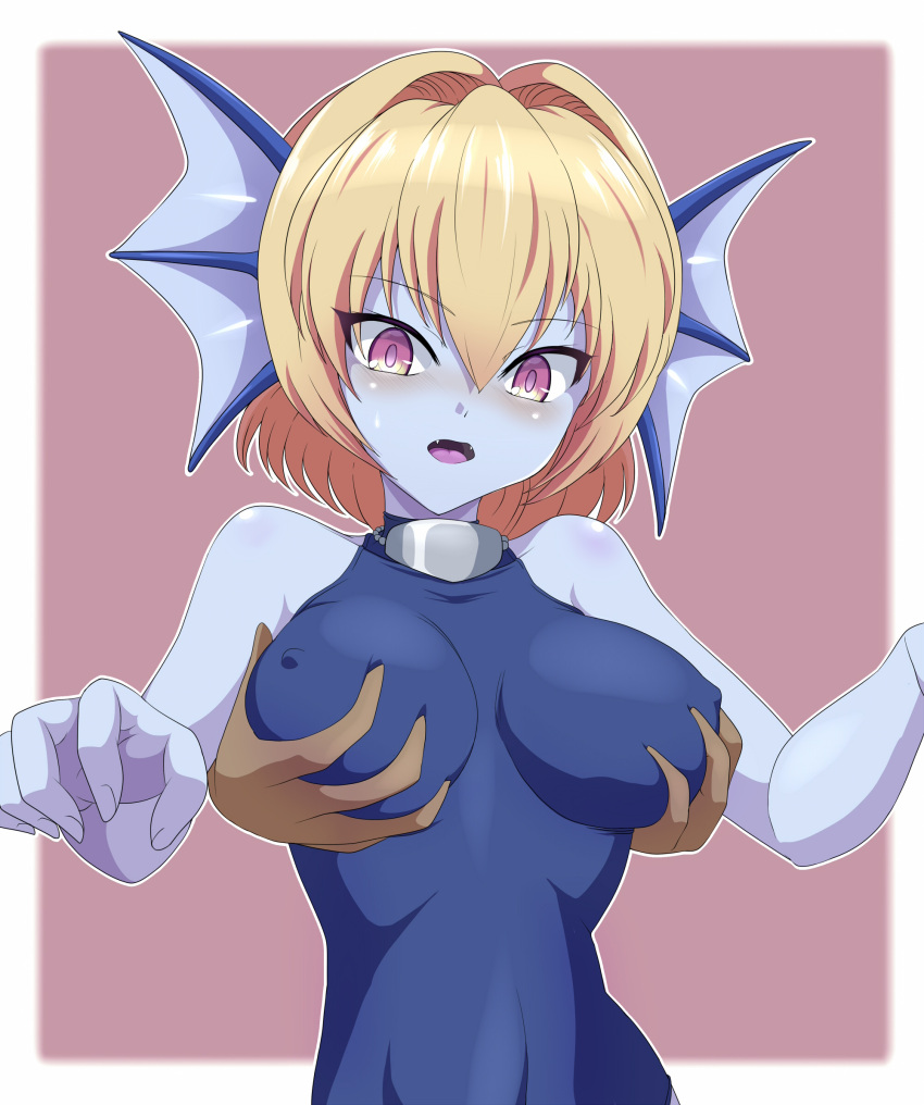 asaricurry blonde_hair blue_skin blush fish_girl monster monster_girl