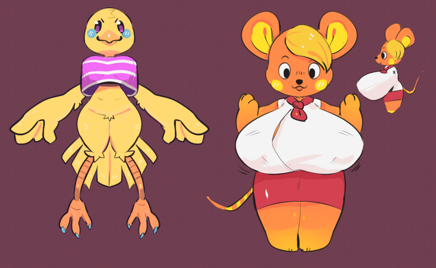 animal_crossing bettina_(animal_crossing) bird bottomless breasts cupidize female fur huge_breasts motion_lines mouse nintendo shortstack thick_thighs twiggy_(animal_crossing) video_games wide_hips