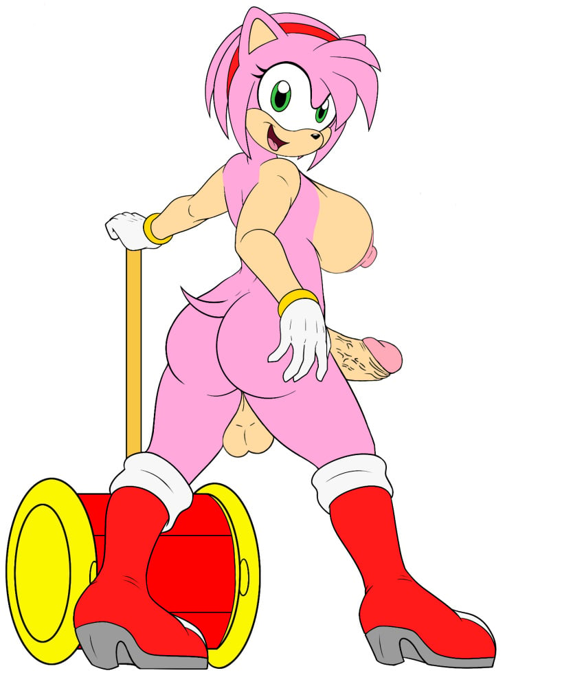 amy_rose anthro anthro_only ass ass ass_focus back_view backsack balls ballsack boots bracelet breasts dickgirl futa_only futanari gloves hammer hand_on_ass hand_on_butt looking_at_viewer looking_back naked nipples nude nude_futanari penis round_butt sega sideboob smiling smiling_at_viewer solo_futa sonic_(series) sonic_the_hedgehog_(series) tail veiny_penis