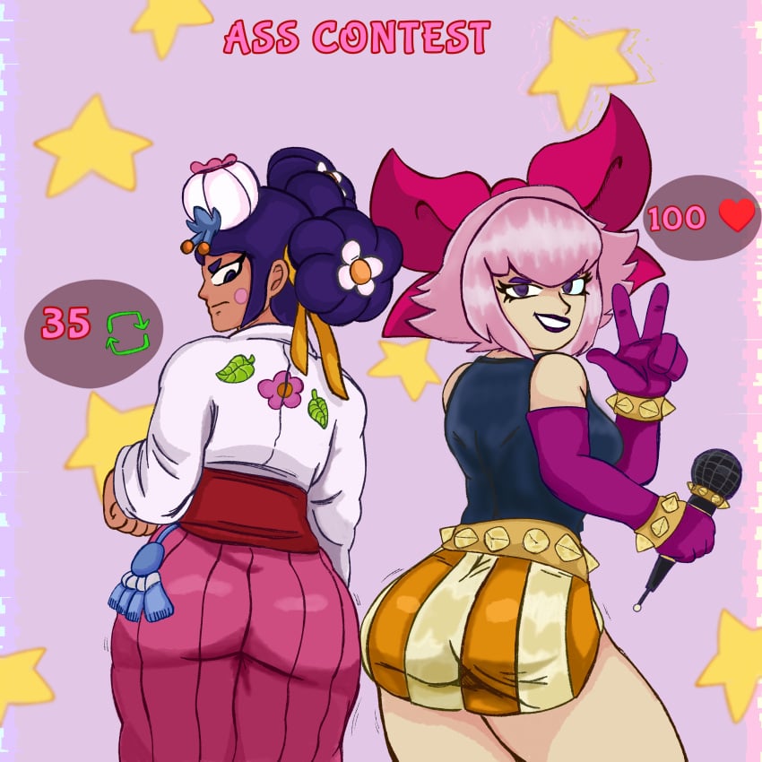 ass ass_to_ass big_ass brawl_stars butt_crack butt_focus contest female female/female mandy_(brawl_stars) melodie_(brawl_stars) tacitusart