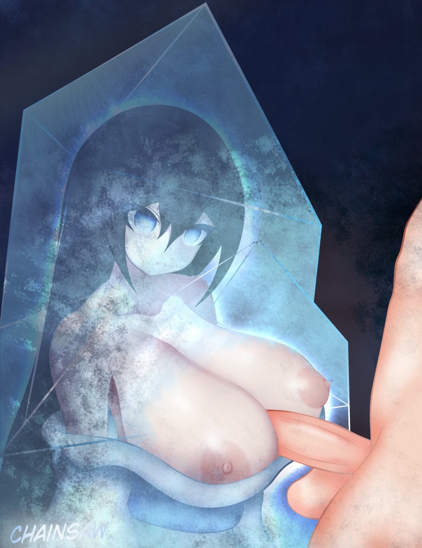 1boy 1girls black_hair blue_eyes chain_(artist) clothed_sex clothing clothing_pull corpse crystal death empty_eyes frozen gore guro huge_breasts ice kimono kimono_pull long_hair monster_girl necrophilia nipples nude_male_clothed_female original paizuri paizuri_from_front penis sex snuff white_kimono youkai yuki-onna yuki_onna