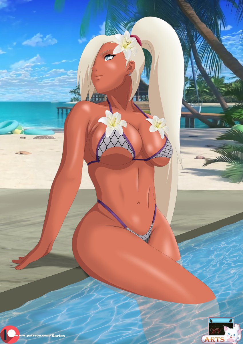 bikini blonde_female blonde_hair breasts commission ino_yamanaka karlen_vardanyan legs naruto naruto_(series) naruto_shippuden patreon pool swimsuit swimwear tanned tanned_female tanned_girl tanned_skin