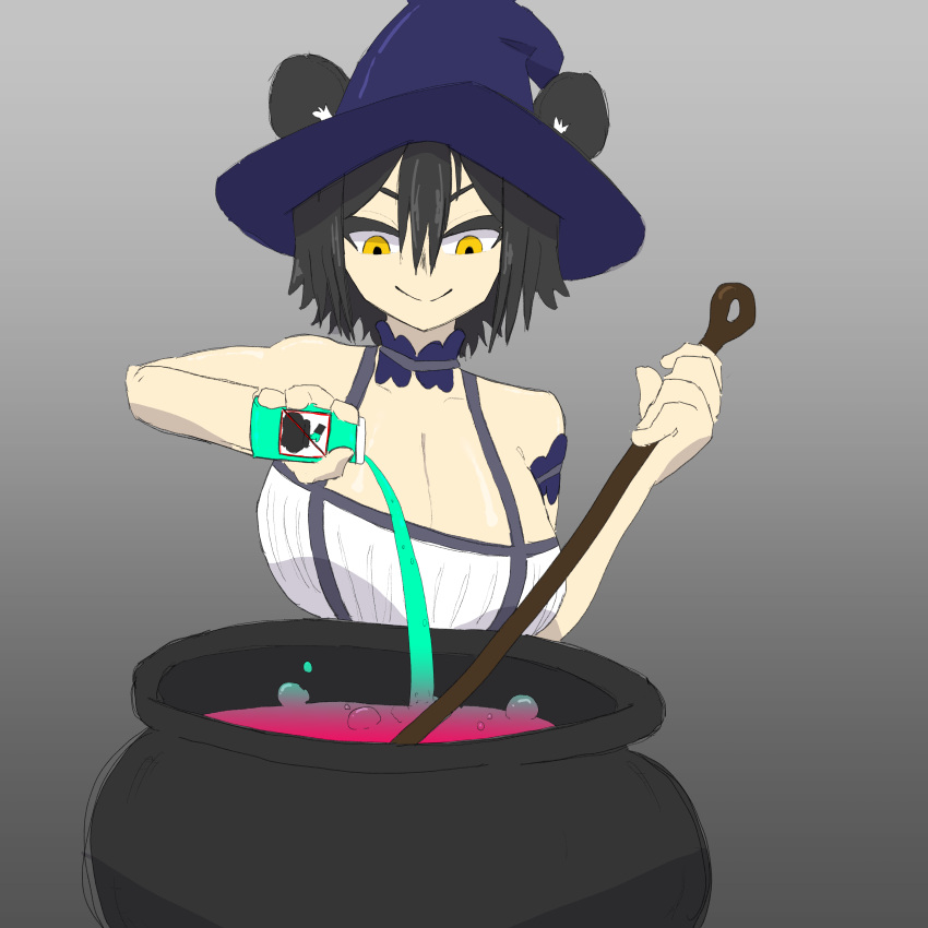 before big_breasts halloween large_breasts monstramaker rat_ears rat_girl witch_hat yellow_eyes