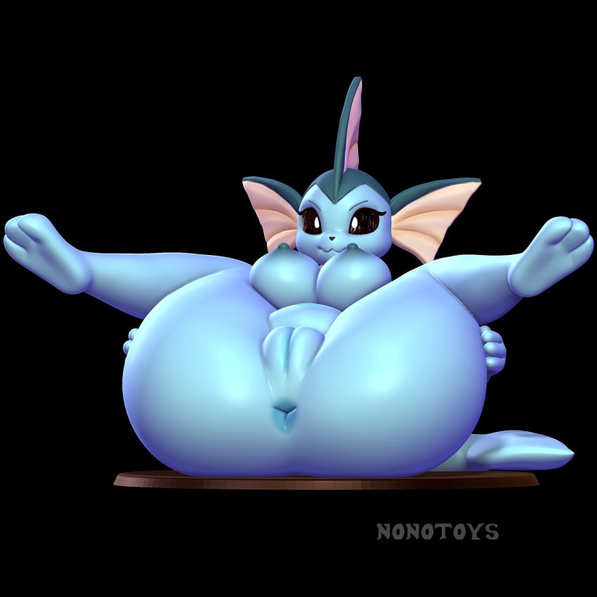 3d_(artwork) anthro anus ass big_butt black_eyes blue_body blue_nipples breasts digital_media_(artwork) eeveelution female generation_1_pokemon genitals hi_res nintendo nipples non-mammal_nipples nonotoys pokemon pokemon_(species) pussy simple_background smile solo spread_legs spreading vaporeon y_anus